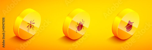 Set Isometric Mosquito, Mite and Beekeeper hat icon. Vector.