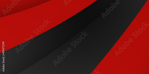 High contrast red and black glossy stripes. Abstract tech graphic banner design. Vector corporate background. Abstract black grey metallic overlap red light hexagon mesh design modern luxury banner