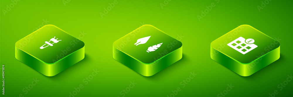Set Isometric Stone age arrow head, Information and Torch flame icon. Vector. Set Isometric Stone age arrow head, Information and Torch flame icon. Vector.