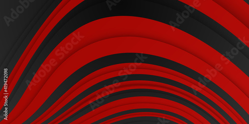 High contrast red and black glossy stripes. Abstract tech graphic banner design. Vector corporate background. Abstract black grey metallic overlap red light hexagon mesh design modern luxury banner