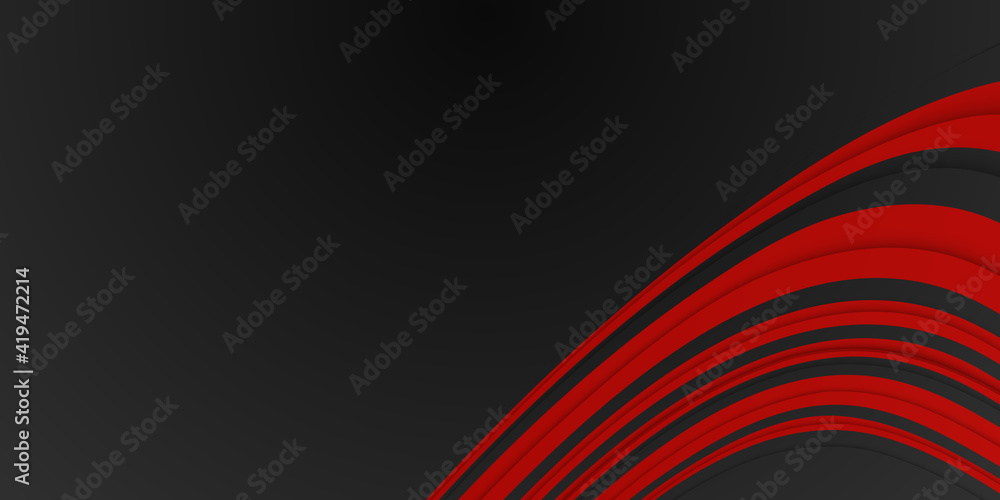Obraz premium High contrast red and black glossy stripes. Abstract tech graphic banner design. Vector corporate background. Abstract black grey metallic overlap red light hexagon mesh design modern luxury banner