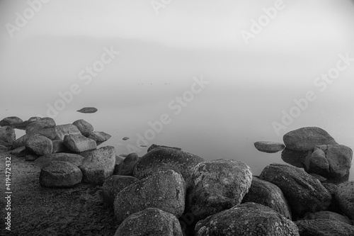 Lake view of a foggy morning