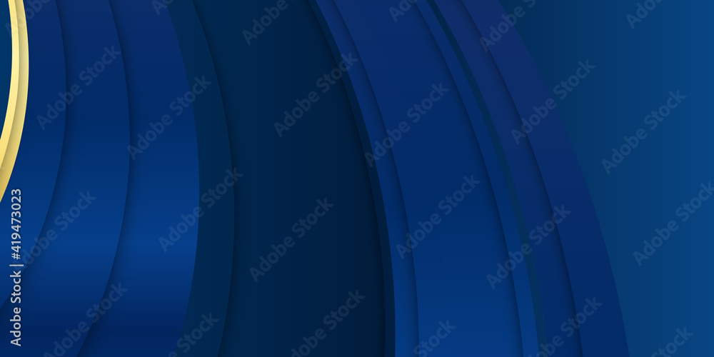 Obraz premium 3D modern wave curve abstract presentation background. Luxury paper cut background. Abstract decoration, golden pattern, halftone gradients, 3d Vector illustration. Dark blue background