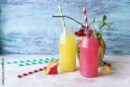 Refreshing fruit drink, ice on the table, summer, homemade cocktails, healthy lifestyle
