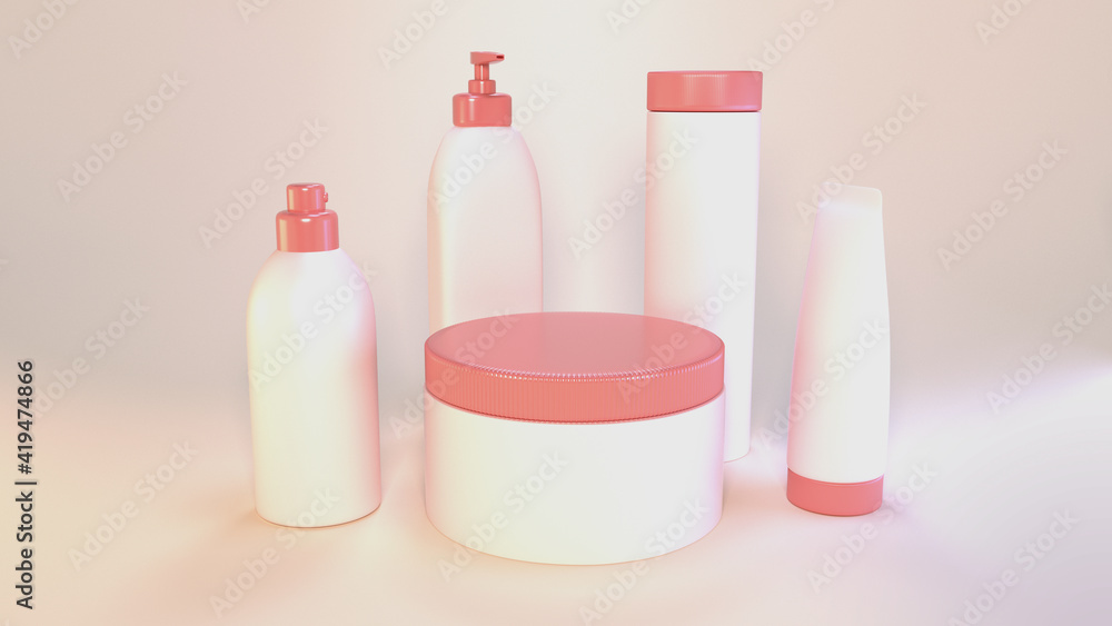 Set of 3D render packaging mockups of cosmetic products. Glossy bottles of shampoo, gel, cream, lotion, hair mask, aconditioner, deodorant… Set of 3D render packaging mockups of cosmetic products. Glossy bottles of shampoo, gel, cream, lotion, hair mask, aconditioner, deodorant…