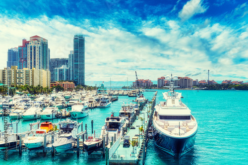 Miami marina full of recreational yachts, Florida, USA © TOimages