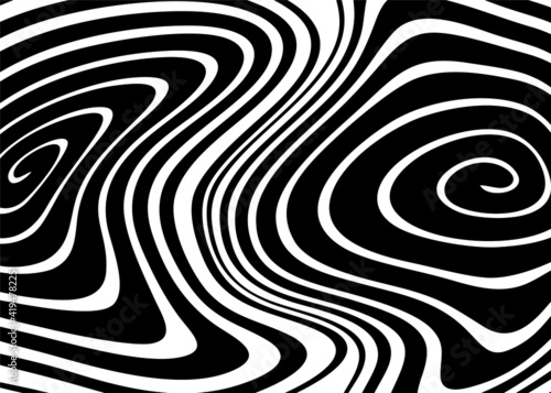 Modern striped swirling pattern. Black and white vector background