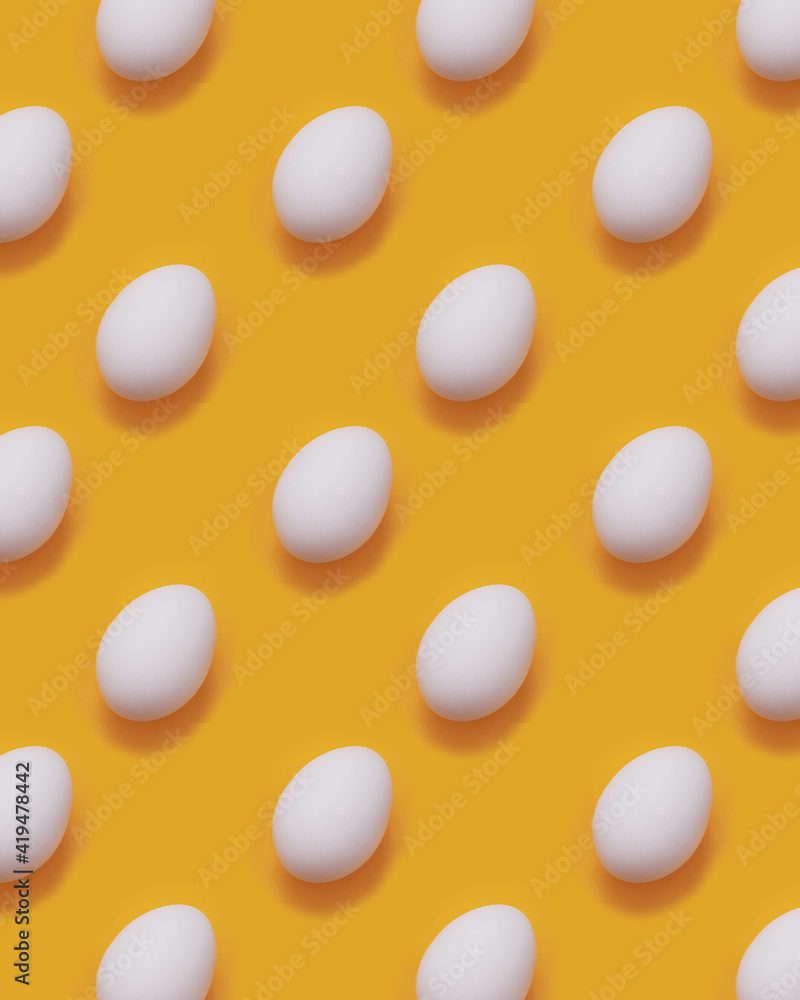 Food pattern of Easter eggs on a yellow background Food pattern of Easter eggs on a yellow background