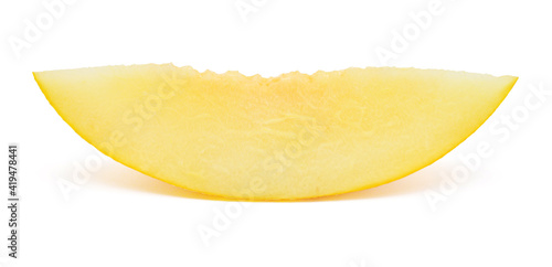 Melon slice isolated on a white background. Beautiful composition for advertising and packaging design. Perfectly retouched, full depth of field on the photo