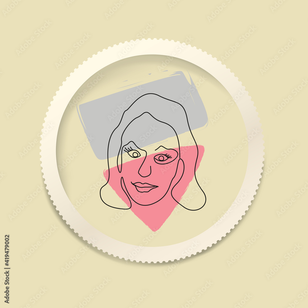 Ethnic concept, abstract surreal face. Vector contour face of a woman. Abstract female image, face of a young girl surreal outline. Vector linear illustration.