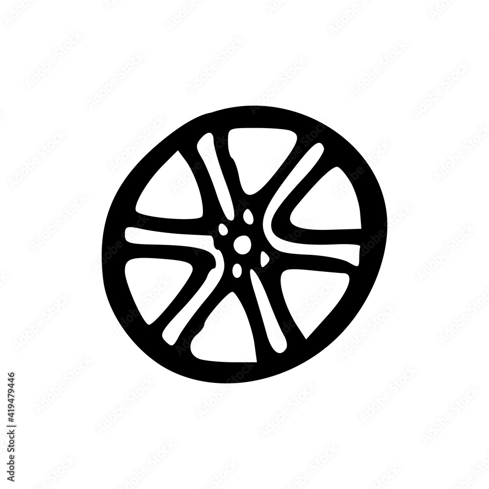 car wheel vector icon design template hand drawn on white background illustration.