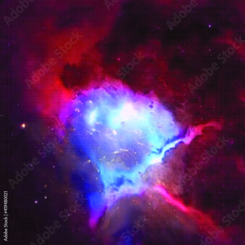Beautiful space background. Nebula blast. Red and blue space clouds. Science fiction backdrop. Fantastic cosmic wallpaper. Vector illustration.