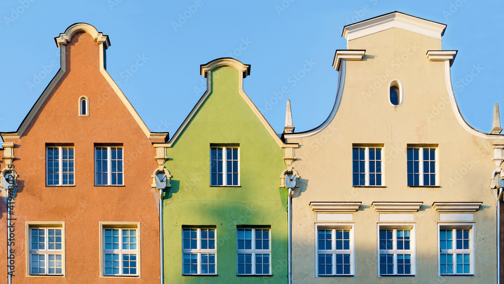 Fototapeta premium Facade of traditional buildings in Dlugi street, Polish architecture
