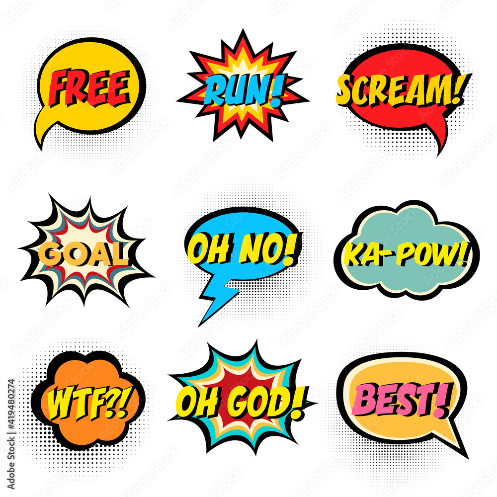Comic book words. Comic speech bubble set Comic book words. Comic speech bubble set