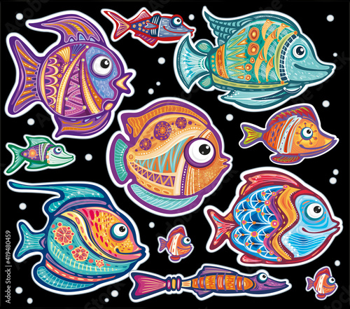 Set of Stylized Ornamental decorative fishes