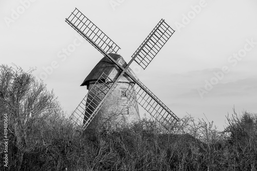 View of Stembridge Mill in High Ham in Somerset.The last  remaining thatched windmill in Somerset. photo