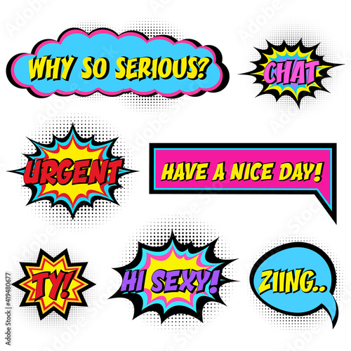 Comic book words. Comic speech bubble set