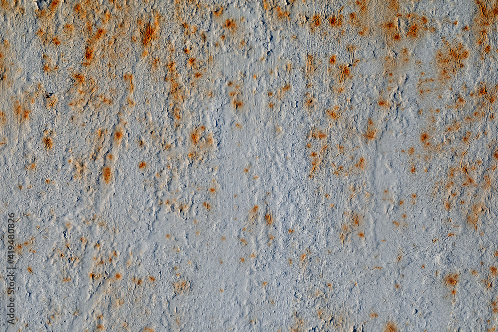 Painted old grunge textured metal sheet surface with traces of strong and heavy rust. Top view. Flat lay Painted old grunge textured metal sheet surface with traces of strong and heavy rust. Top view. Flat lay