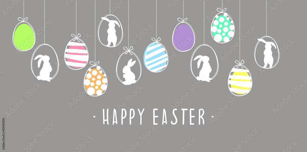 Hanging easter eggs, minimalist easter garland great for package banner header