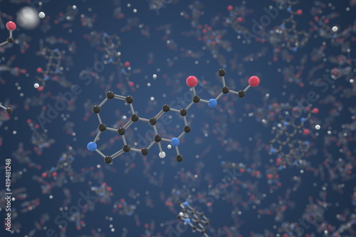 Molecule of Ergometrine. Molecular model, science related 3d rendering