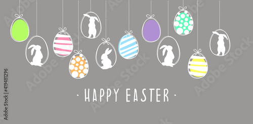 Hanging easter eggs, minimalist easter garland great for package banner header