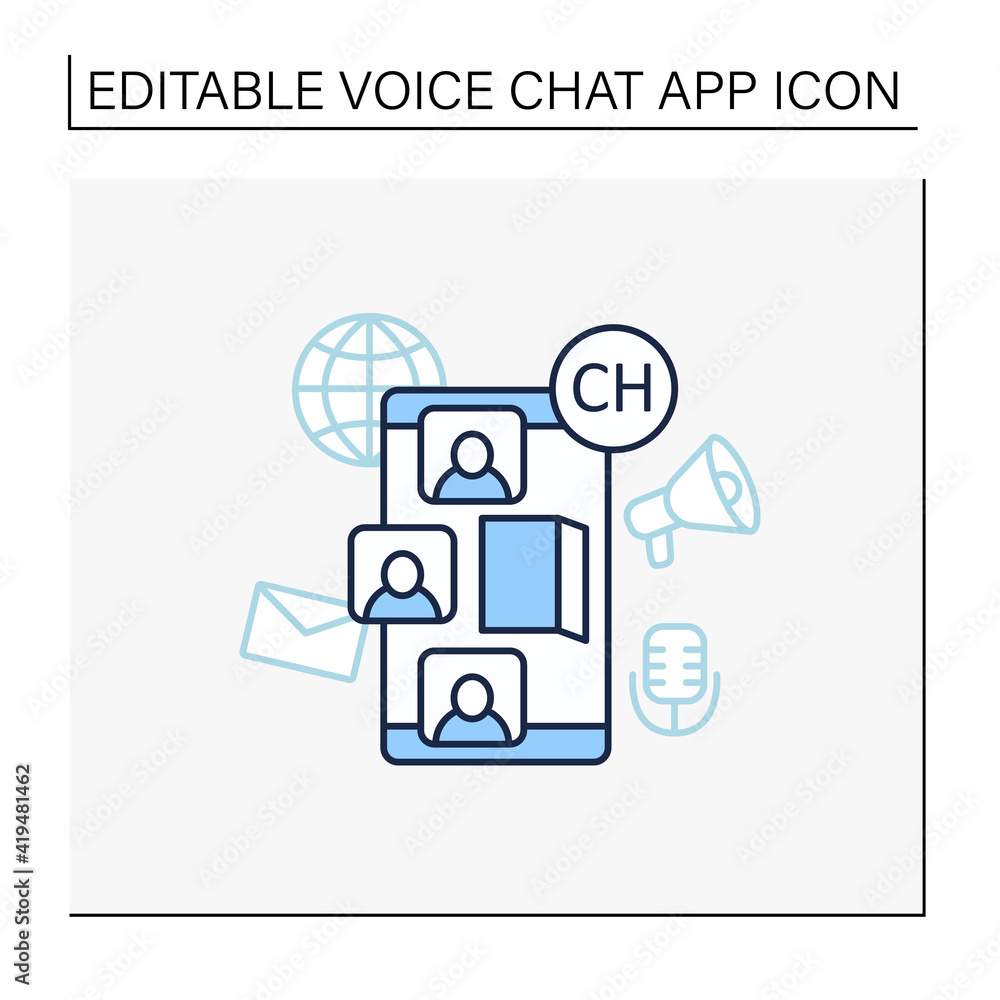 Chat rooms line icon. Abstract communication room with friends. Communicate concept. Isolated vector illustration. Editable stroke