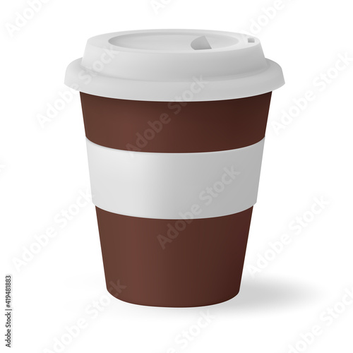 Paper cup mockup coffee with black lid isolated on white background. Take away tea cup empty blank copy space.
