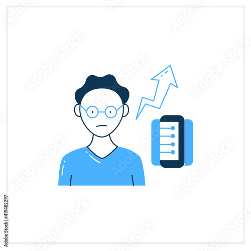 New information rate flat icon. Rapidly increasing rate of new info. Inaccurate, fake info. Information overload concept. Vector illustration