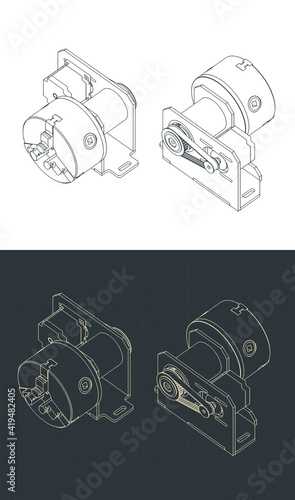 Lathe chuck with motor and belt drive blueprints