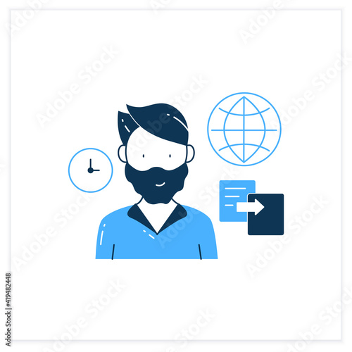 Data duplication flat icon. Ease duplication data across the Internet. Copied information, plagiarism. Information overload concept. Vector illustration