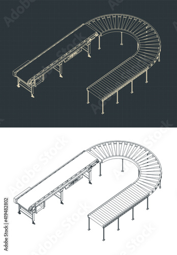 Roller and belt conveyors isometric blueprints