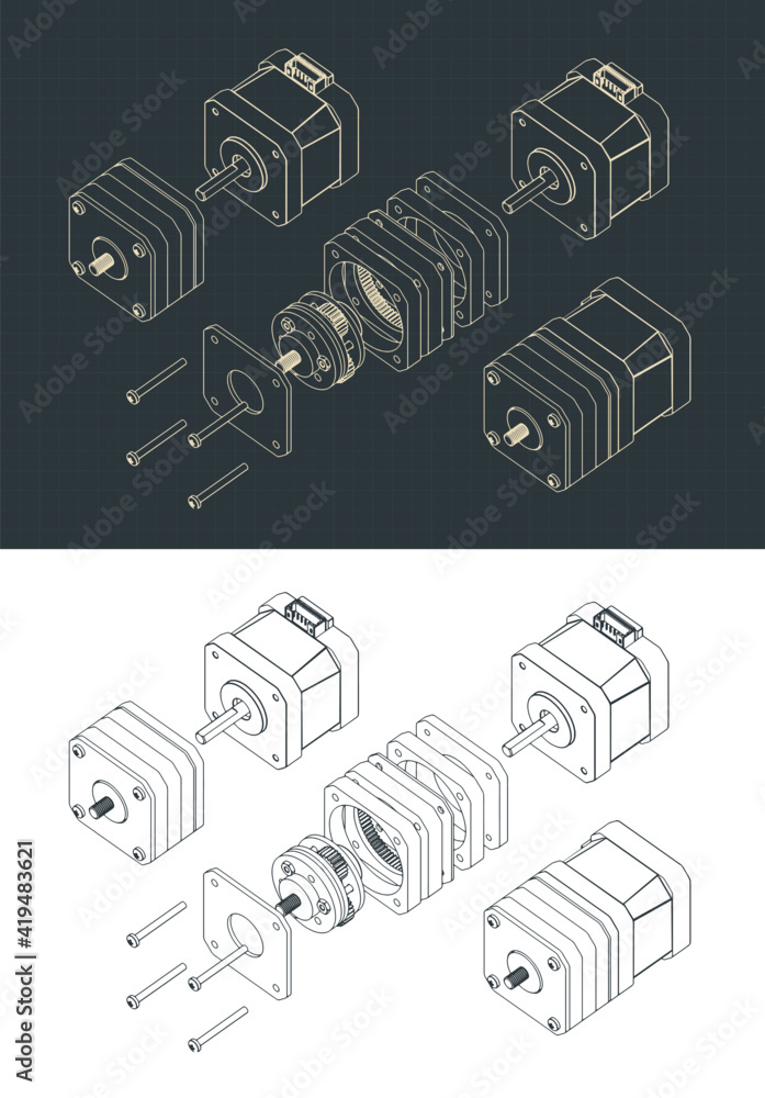 Disassembled Stepper Motor with Planetary Gearbox Drawings