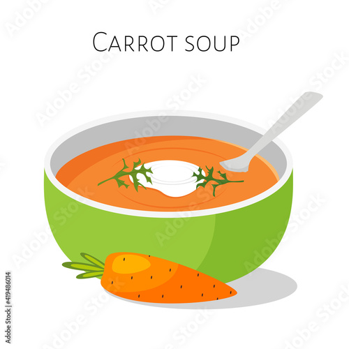 Carrot soup. Healthy meal. Vector stock illustration.