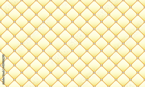 Luxury beige background in retro style with golden chains and pearl beads. Seamless vector illustration. Upholstery background.