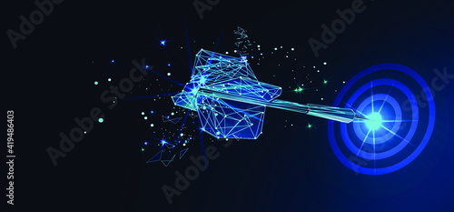 Target on blue background. Business illustration. Low poly polygonal mesh vector