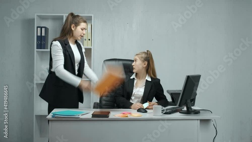 An office employee quarrels with his boss. Relationships with colleagues. The boss chastises the employee for a poorly performed job.
