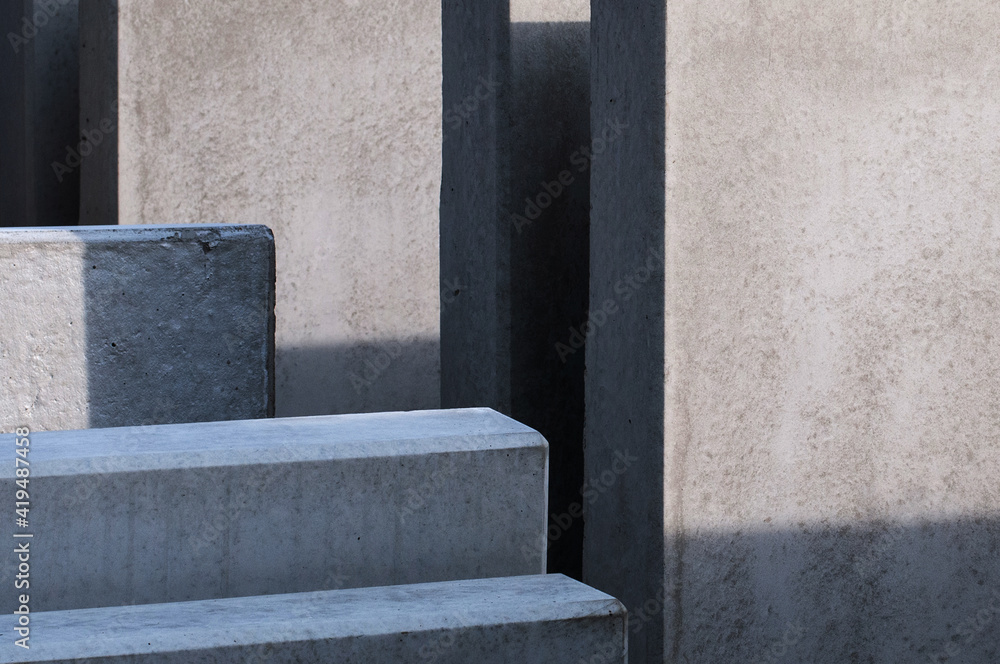 light and shadow on gray concrete elements