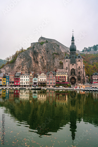 Panoramic view of the old town of Dinant in Belgium.