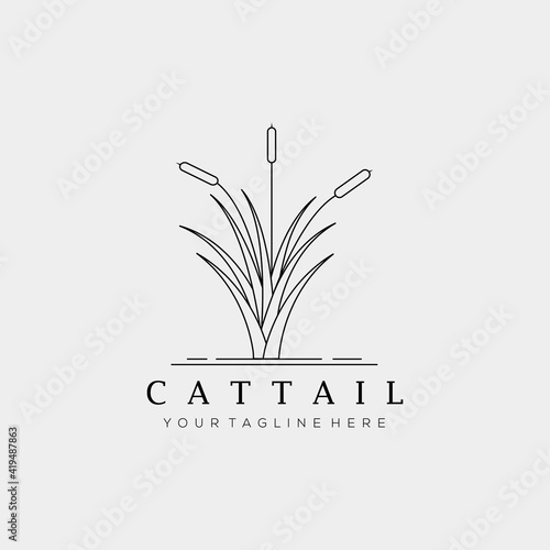 minimalist cattails line art logo vector illustration design