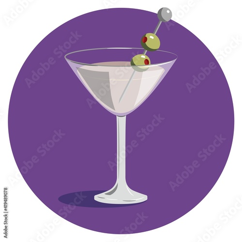 Glass of martini cocktail with olives vector illustration