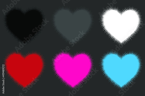 Colorful fluffy hearts. Vector illustration.