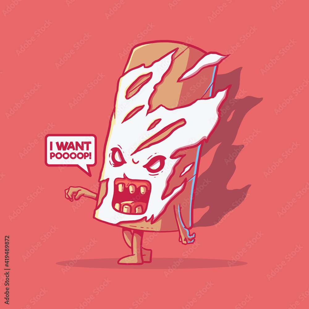 Zombie toilet paper roll vector illustration. Monster, horror, funny design concept.