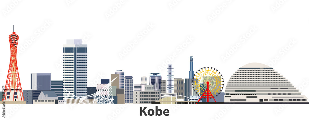 Kobe vector city skyline - obrazy, fototapety, plakaty 