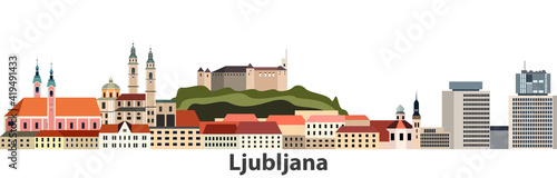 Ljubljana city skyline vector illustration photo