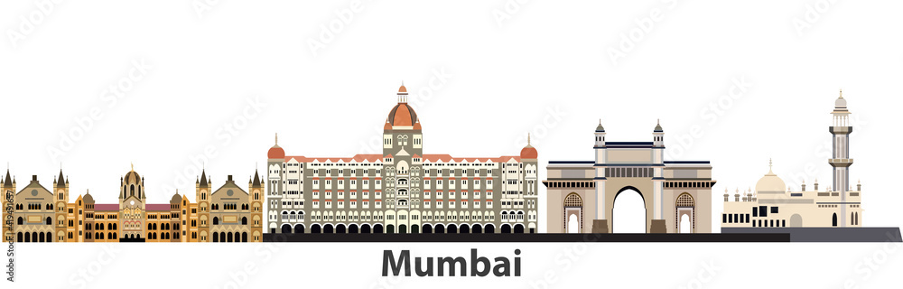 Mumbai city skyline vector illustration