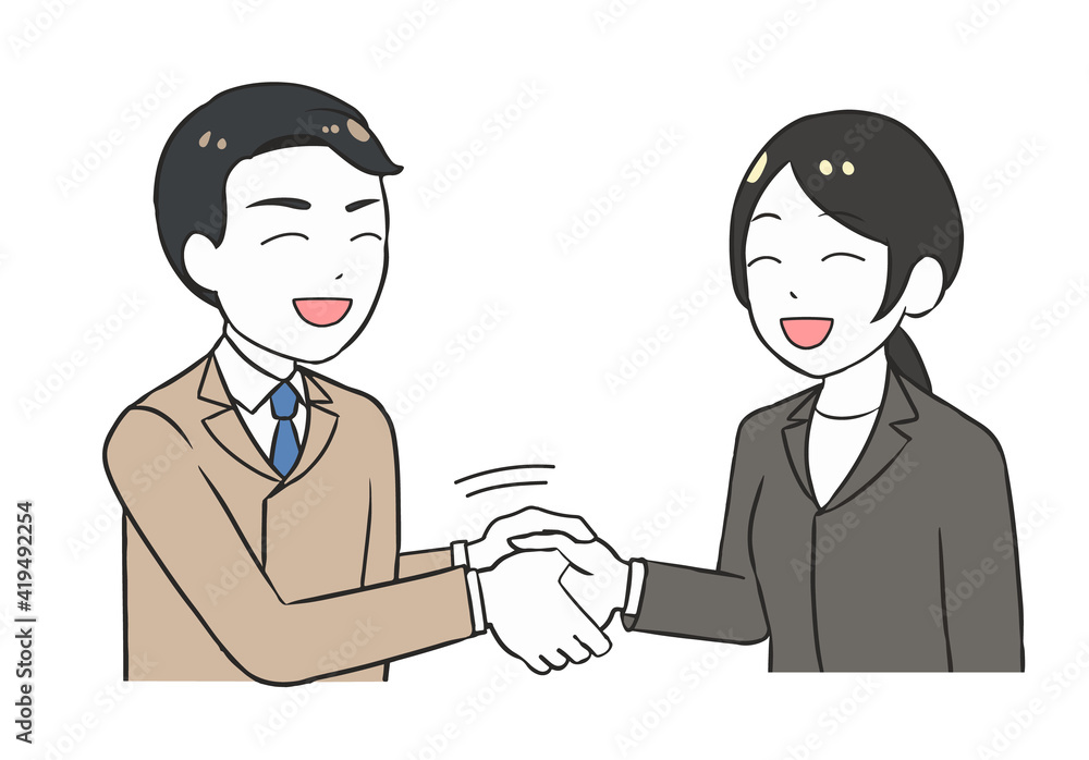 握手をする男女　執拗な男性　ビジネス