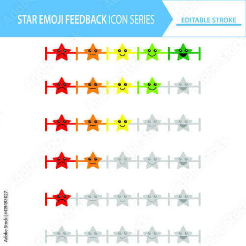 Cute star emoji feedback icon set on white background. Royalty free and fully editable.