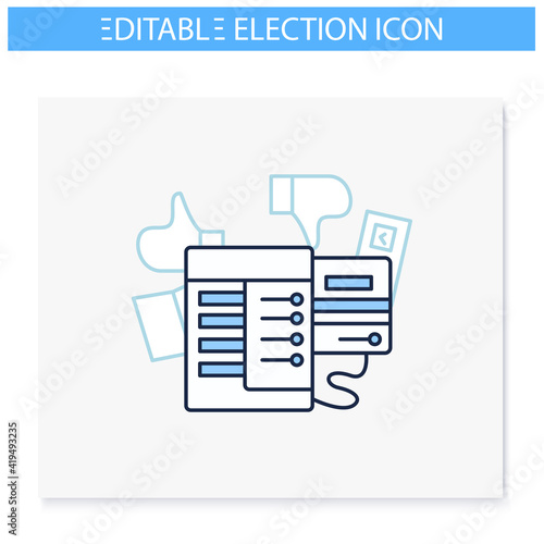 Voting machine line icon. Modern automated EVM. Election equipment. Electronic vote. Choice, vote concept. Democracy. Parliamentary or presidential elections. Isolated vector illustration