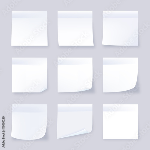 Realistic set white stick note isolated on gray background. Post it notes collection with shadow. White paper collection © Katsiaryna Hatsak
