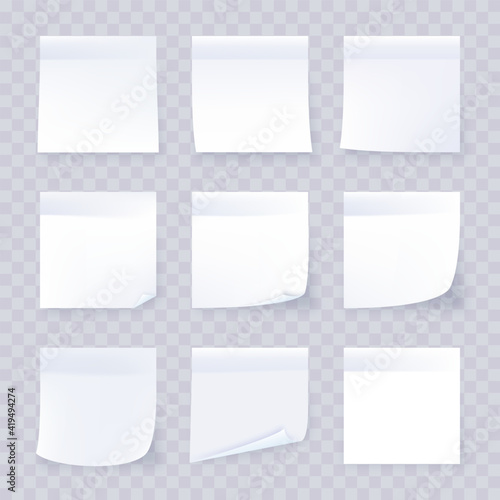 Realistic set white stick note isolated on transparent background. Post it notes collection with shadow. White paper collection